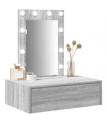 vidaXL Dressing Table with Drawer Grey 60 x 40 x 70 cm Engineered Wood — Colour: Grey sonoma, Model: with led