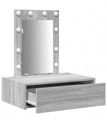 vidaXL Dressing Table with Drawer Grey 60 x 40 x 70 cm Engineered Wood — Colour: Grey sonoma, Model: with led