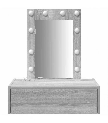 vidaXL Dressing Table with Drawer Grey 60 x 40 x 70 cm Engineered Wood — Colour: Grey sonoma, Model: with led