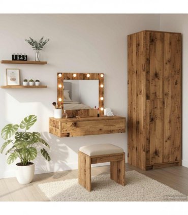 vidaXL Dressing Table Brown 83 x 40 x 70 cm Engineered Wood — Colour: Old wood, Model: with led