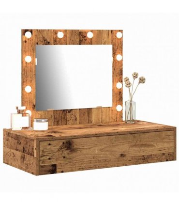 vidaXL Dressing Table Brown 83 x 40 x 70 cm Engineered Wood — Colour: Old wood, Model: with led