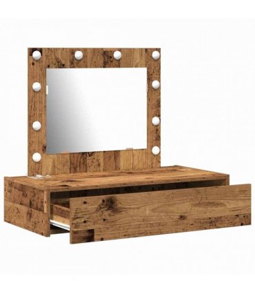 vidaXL Dressing Table Brown 83 x 40 x 70 cm Engineered Wood — Colour: Old wood, Model: with led