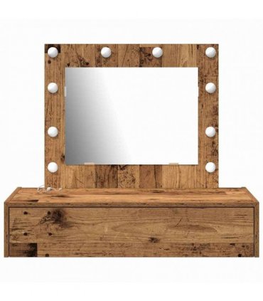 vidaXL Dressing Table Brown 83 x 40 x 70 cm Engineered Wood — Colour: Old wood, Model: with led