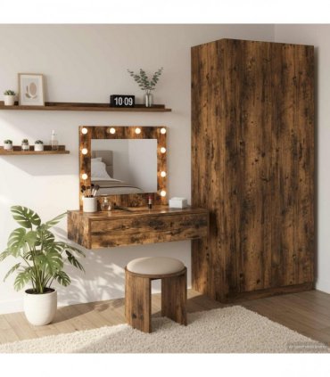 vidaXL Dressing Table Brown 83 x 40 x 70 cm Engineered Wood — Colour: Smoked oak, Model: with led