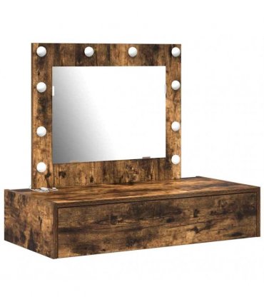 vidaXL Dressing Table Brown 83 x 40 x 70 cm Engineered Wood — Colour: Smoked oak, Model: with led