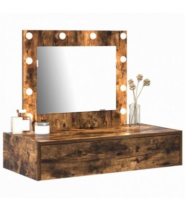 vidaXL Dressing Table Brown 83 x 40 x 70 cm Engineered Wood — Colour: Smoked oak, Model: with led