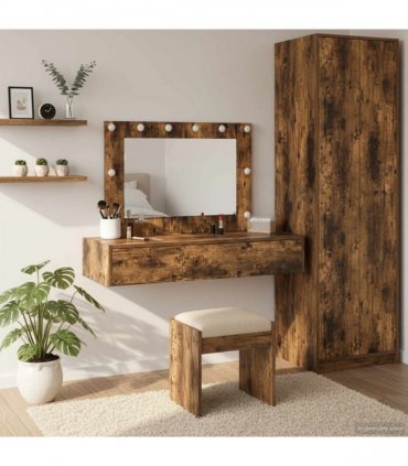 vidaXL Dressing Table Brown 100 x 40 x 70 cm Engineered Wood — Colour: Smoked oak, Model: with led