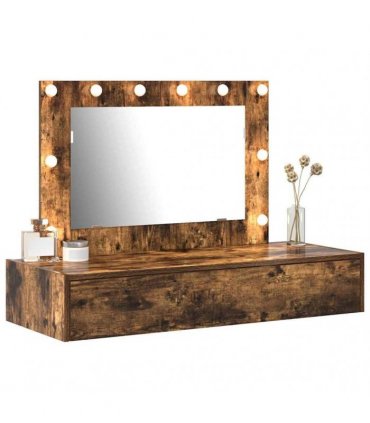 vidaXL Dressing Table Brown 100 x 40 x 70 cm Engineered Wood — Colour: Smoked oak, Model: with led