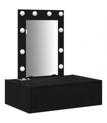 vidaXL Dressing Table Black 60 x 40 x 70 cm Engineered Wood — Colour: Black oak, Model: with led