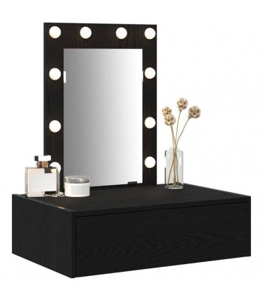 vidaXL Dressing Table Black 60 x 40 x 70 cm Engineered Wood — Colour: Black oak, Model: with led
