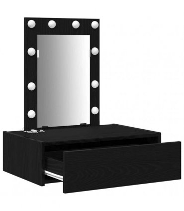 vidaXL Dressing Table Black 60 x 40 x 70 cm Engineered Wood — Colour: Black oak, Model: with led