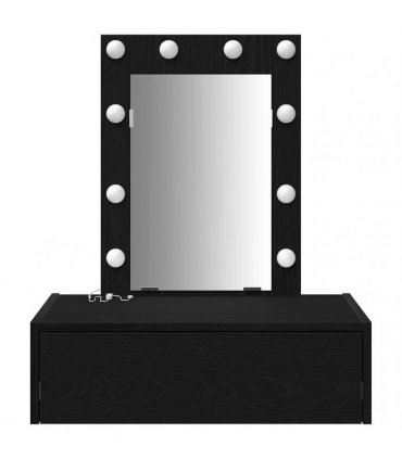 vidaXL Dressing Table Black 60 x 40 x 70 cm Engineered Wood — Colour: Black oak, Model: with led