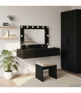 vidaXL Dressing Table Black 100 x 40 x 70 cm Engineered Wood — Colour: Black oak, Model: with led