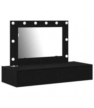 vidaXL Dressing Table Black 100 x 40 x 70 cm Engineered Wood — Colour: Black oak, Model: with led