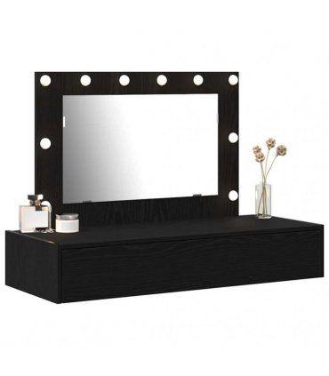 vidaXL Dressing Table Black 100 x 40 x 70 cm Engineered Wood — Colour: Black oak, Model: with led
