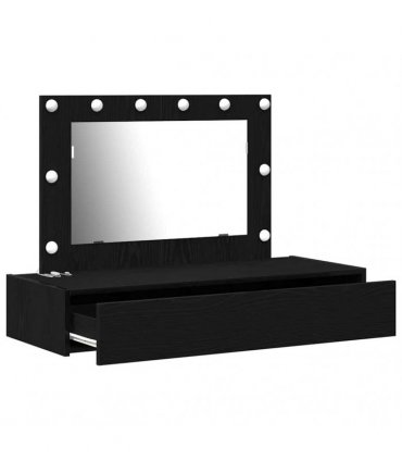 vidaXL Dressing Table Black 100 x 40 x 70 cm Engineered Wood — Colour: Black oak, Model: with led