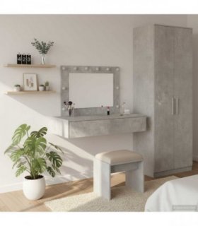 vidaXL Dressing Table Grey 100 x 40 x 70 cm Engineered Wood — Colour: Concrete grey, Model: with led