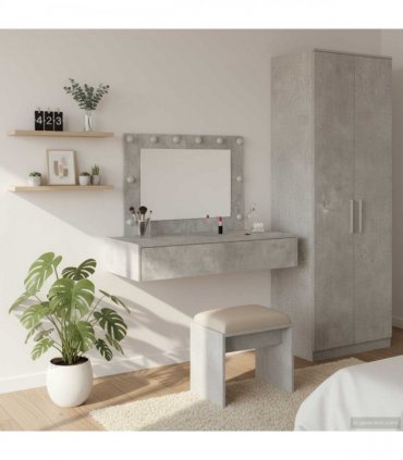 vidaXL Dressing Table Grey 100 x 40 x 70 cm Engineered Wood — Colour: Concrete grey, Model: with led