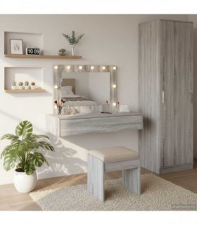 vidaXL Dressing Table Grey 100 x 40 x 70 cm Engineered Wood — Colour: Grey sonoma, Model: with led