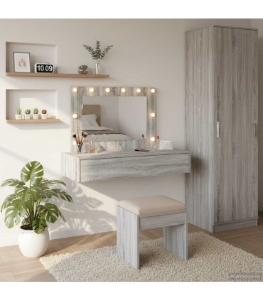 vidaXL Dressing Table Grey 100 x 40 x 70 cm Engineered Wood — Colour: Grey sonoma, Model: with led