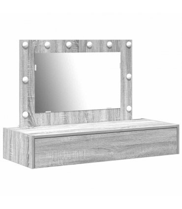 vidaXL Dressing Table Grey 100 x 40 x 70 cm Engineered Wood — Colour: Grey sonoma, Model: with led