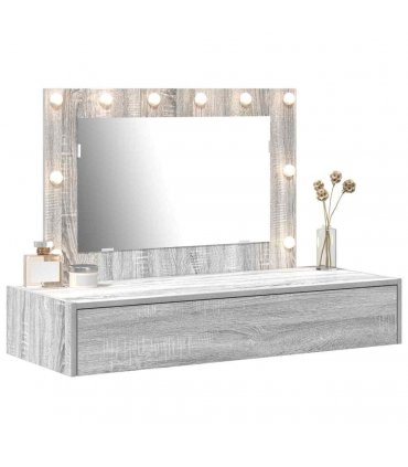 vidaXL Dressing Table Grey 100 x 40 x 70 cm Engineered Wood — Colour: Grey sonoma, Model: with led
