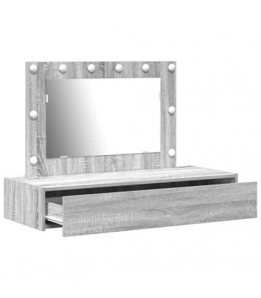 vidaXL Dressing Table Grey 100 x 40 x 70 cm Engineered Wood — Colour: Grey sonoma, Model: with led