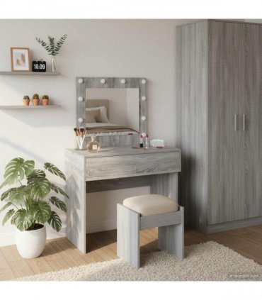 vidaXL Dressing Table with Drawer Grey 83 x 40 x 70 cm Engineered Wood — Colour: Grey sonoma, Model: with led