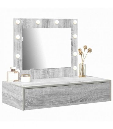 vidaXL Dressing Table with Drawer Grey 83 x 40 x 70 cm Engineered Wood — Colour: Grey sonoma, Model: with led