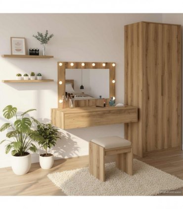 vidaXL Dressing Table Brown 100 x 40 x 70 cm Engineered Wood — Colour: Artisan oak, Model: with led