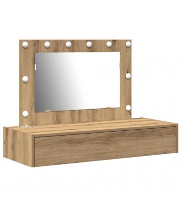 vidaXL Dressing Table Brown 100 x 40 x 70 cm Engineered Wood — Colour: Artisan oak, Model: with led