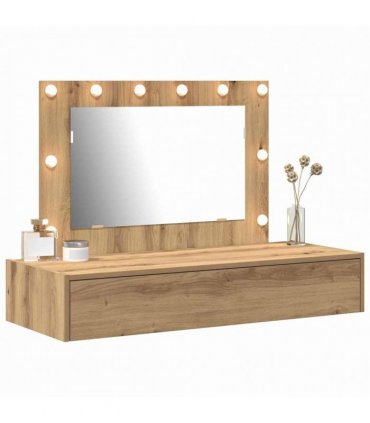 vidaXL Dressing Table Brown 100 x 40 x 70 cm Engineered Wood — Colour: Artisan oak, Model: with led