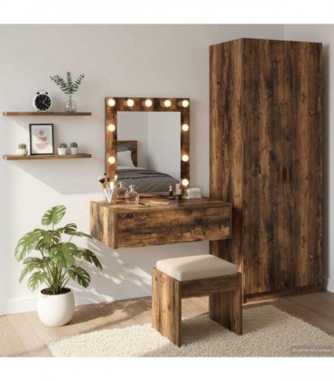 vidaXL Dressing Table Brown 60 x 40 x 70 cm Engineered Wood — Colour: Smoked oak, Model: with led