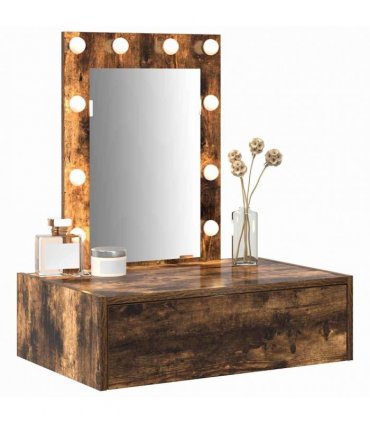 vidaXL Dressing Table Brown 60 x 40 x 70 cm Engineered Wood — Colour: Smoked oak, Model: with led