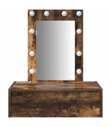 vidaXL Dressing Table Brown 60 x 40 x 70 cm Engineered Wood — Colour: Smoked oak, Model: with led