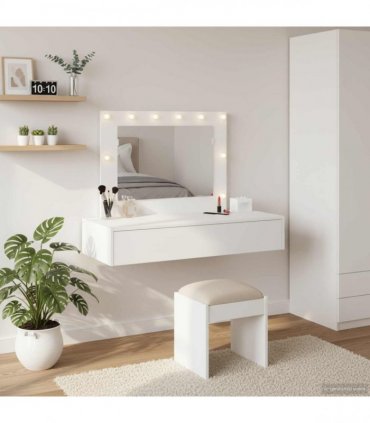 vidaXL Dressing Table White 100 x 40 x 70 cm Engineered Wood — Model: with led