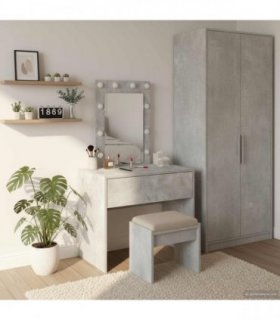 vidaXL Dressing Table with Drawer Grey 60 x 40 x 70 cm Engineered Wood — Colour: Concrete grey, Model: with led