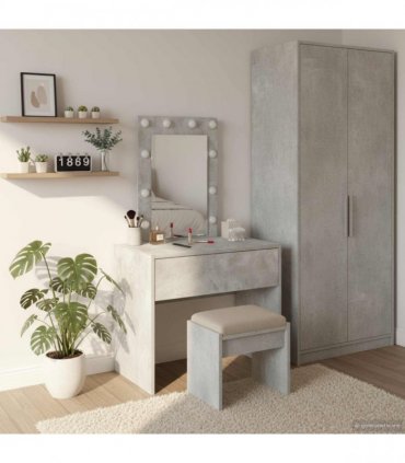 vidaXL Dressing Table with Drawer Grey 60 x 40 x 70 cm Engineered Wood — Colour: Concrete grey, Model: with led