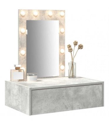 vidaXL Dressing Table with Drawer Grey 60 x 40 x 70 cm Engineered Wood — Colour: Concrete grey, Model: with led