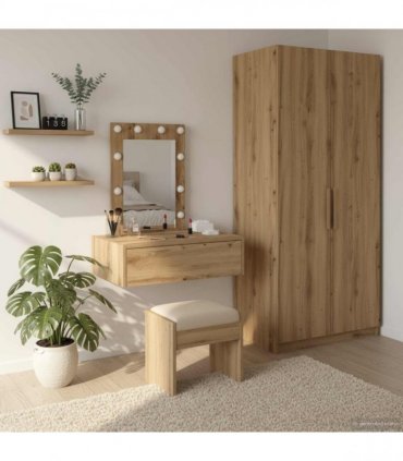 vidaXL Dressing Table Brown 60 x 40 x 70 cm Engineered Wood — Colour: Artisan oak, Model: with led