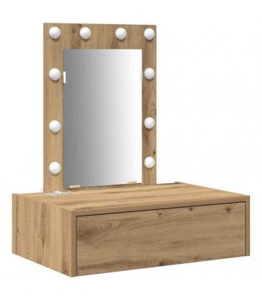 vidaXL Dressing Table Brown 60 x 40 x 70 cm Engineered Wood — Colour: Artisan oak, Model: with led