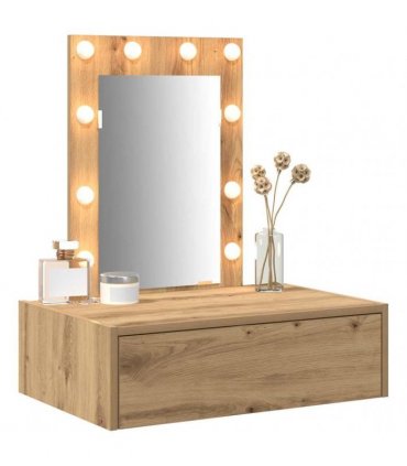 vidaXL Dressing Table Brown 60 x 40 x 70 cm Engineered Wood — Colour: Artisan oak, Model: with led