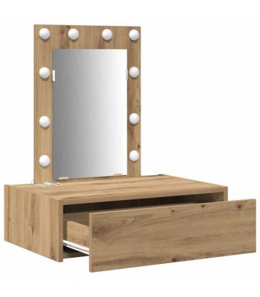 vidaXL Dressing Table Brown 60 x 40 x 70 cm Engineered Wood — Colour: Artisan oak, Model: with led