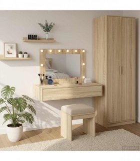 vidaXL Dressing Table Brown 100 x 40 x 70 cm Engineered Wood — Colour: Sonoma oak, Model: with led
