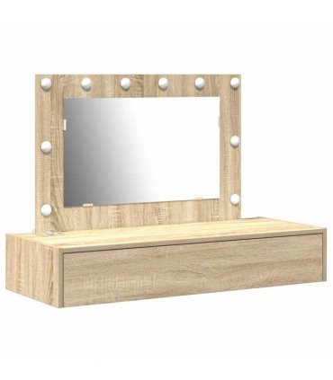 vidaXL Dressing Table Brown 100 x 40 x 70 cm Engineered Wood — Colour: Sonoma oak, Model: with led
