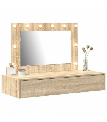 vidaXL Dressing Table Brown 100 x 40 x 70 cm Engineered Wood — Colour: Sonoma oak, Model: with led