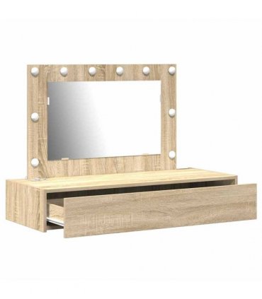 vidaXL Dressing Table Brown 100 x 40 x 70 cm Engineered Wood — Colour: Sonoma oak, Model: with led