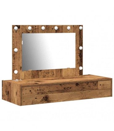vidaXL Dressing Table Brown 100 x 40 x 70 cm Engineered Wood — Colour: Old wood, Model: with led