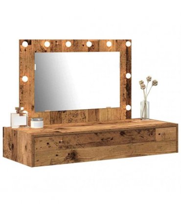 vidaXL Dressing Table Brown 100 x 40 x 70 cm Engineered Wood — Colour: Old wood, Model: with led