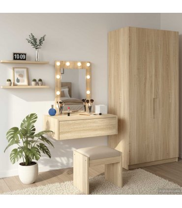 vidaXL Dressing Table Brown 60 x 40 x 70 cm Engineered Wood — Colour: Sonoma oak, Model: with led